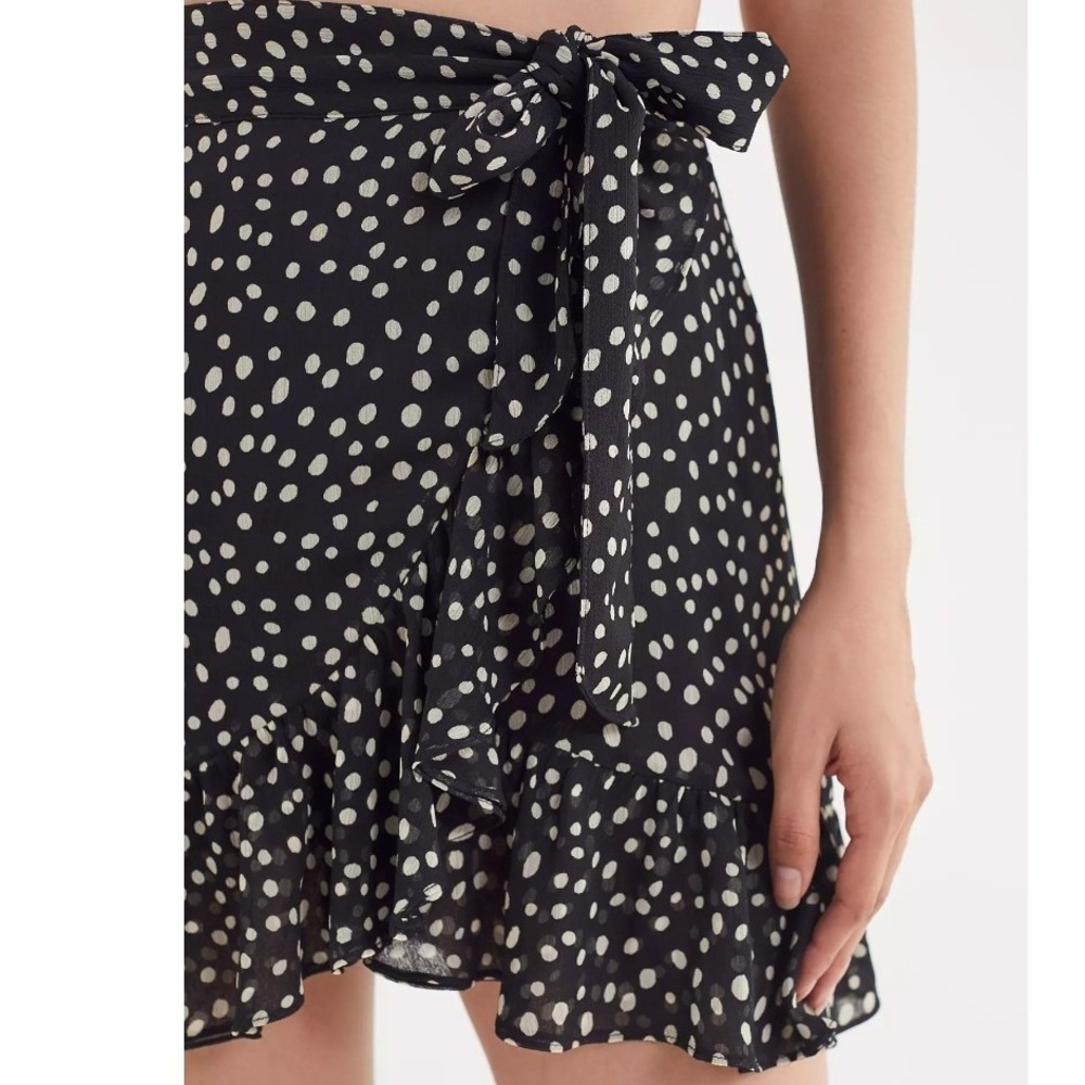 Urban Outfitters Ruffle Trim Rara Polka-Dot Mini-Skirt XL Black Tan Whimsigoth